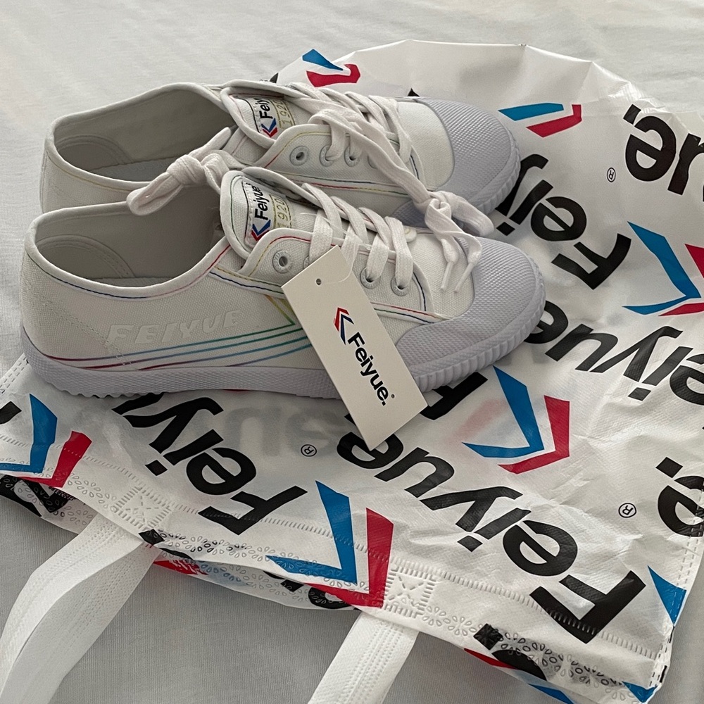 Feiyue White Sneakers with Colorful Stripe